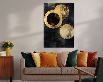 Abstracte gouden cirkels op zwart van Art & Soul Creations