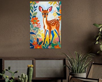 Hert in kleurrijk bloemenveld van Art & Soul Creations
