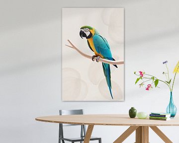 Blue macaw on a branch by Art & Soul Creations