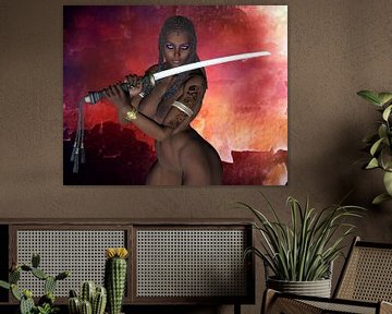 Sexy Dark Samurai zwaard meisje naakt van Brian Raggatt