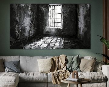Donkere kamer met tralievenster van Frank Heinz