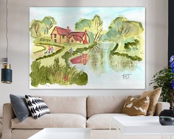Country house by the river in the countryside
