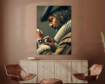 Rembrandt kijkt naar zijn Apple Watch van Jaap Ros