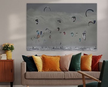 Kitesurfers off the coast of Egmond aan Zee by Ton Wever