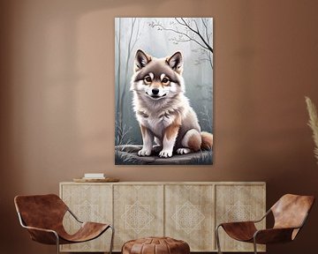 Schattige wolf in een bos van Art & Soul Creations