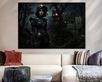 jeune femme, gothique, steampunk
