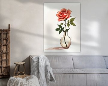 Rote Rose in einer Vase - minimalistische Illustration von The Photo Artist