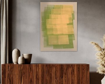 Geel, groen en beige. Abstracte vormen. van Dina Dankers