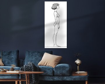 Sierlijke vrouw in een eenvoudige zwart-wit lijntekening van Frank Heinz