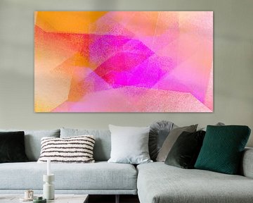 Zonsopgang, moderne abstractie in oranje en roze van FRESH Fine Art