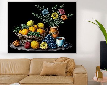 Een kleurrijk stilleven met citroen en sinasappel - illustratie van The Photo Artist