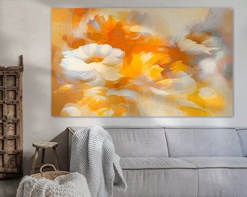 Modern flowers at sunrise in yellow orange