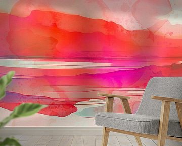 Strand bei Sonnenaufgang, modern abstrakt in warmen Farben