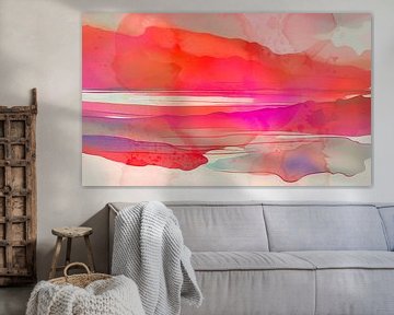 Strand bij zonsopgang, modern abstract in warme kleuren van Mad Dog Art