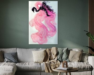 Black swan in pink swirls van Franka Poulain