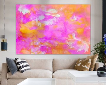 Modern landschap met bloemen in oranje roze van Mad Dog Art