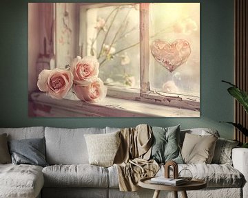 Impressionistische rozen op vensterbank van Art & Soul Creations