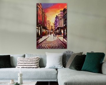 Stadsstraat bij zonsondergang van Imperial Art House