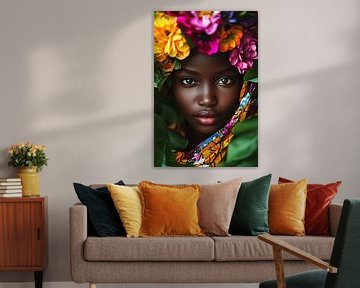 Afrikaanse vrouw met kleurrijke bloemen van Imperial Art House