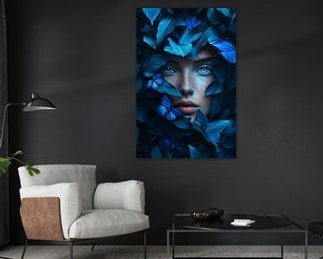 Blauw gezicht met vlinders van Imperial Art House