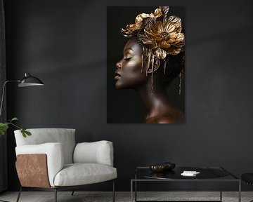Vrouwelijk portret met gouden bloemen van Imperial Art House