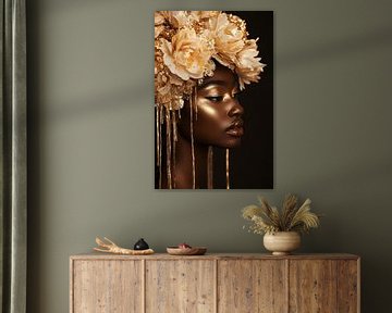 Vrouw met gouden bloemenkrans van Imperial Art House