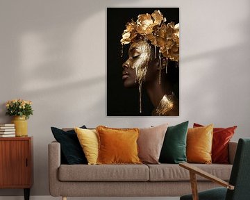 Elegante vrouw met gouden bloemen van Imperial Art House