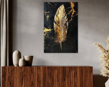 Goldene Feder auf schwarzem Marmor von Imperial Art House
