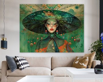 Waaierdame | Emerald Dream van Abstract Schilderij