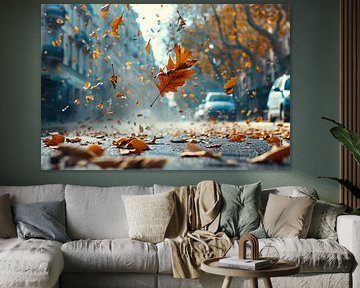 Herfstbladeren in stadsstraat