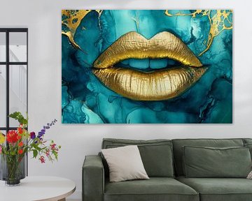 Gouden lippen op turquoise achtergrond van Imperial Art House