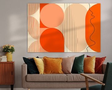 Mid-eeuwse Bauhaus vormen in roze oranje perzik van Mad Dog Art