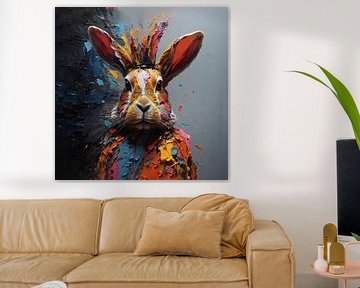 Œuvre d'art élégante : lapin abstrait en acrylique - un accroche-regard pour chaque maison