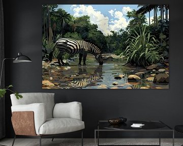 Zebra aan waterpoel in jungle