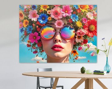 Kleurrijk portret van een vrouw met bloemen en een bril van The Photo Artist