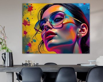 Kleurrijk en surrealistisch portret van een jonge knappe vrouw