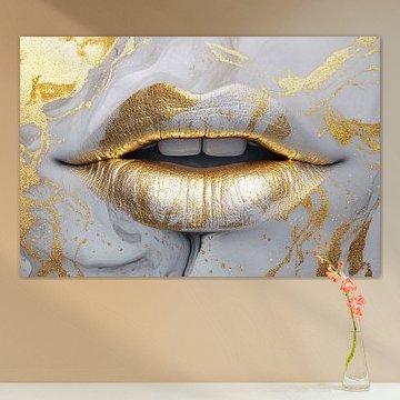 Golden lips on white-grey by Imperial Art House