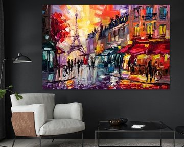 Kleurrijke Parijse straat bij avond van Imperial Art House