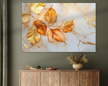 Gouden herfstbladeren op beige van Imperial Art House