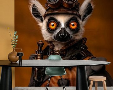 Steampunk Ringstaartmaki van Harry Hadders Design