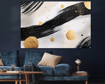 Abstrakte schwarze Pinselstriche mit Gold von Imperial Art House