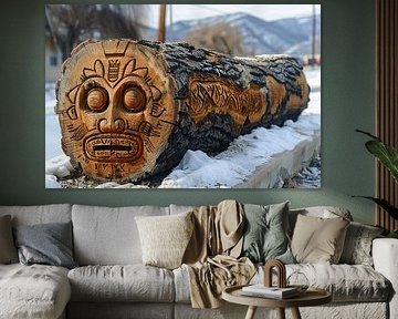 Houten boomstam met gezicht