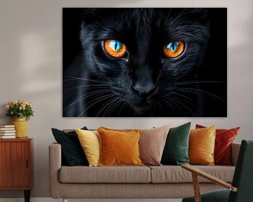 Zwarte kat met blauwe en oranje ogen van Art & Soul Creations
