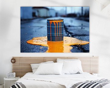 Blue Barrel in Orange Paint by Art & Soul Creations