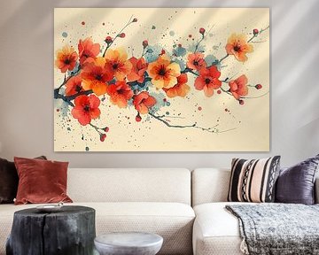 Watercolour flowers in red and orange
