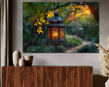 Boslantaarn in schemering