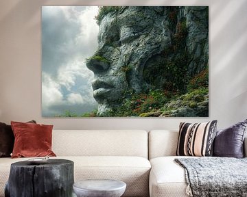 Een Steengezicht Begroeid met Wilde Bloemen van Art & Soul Creations