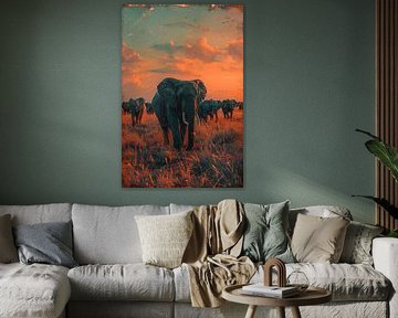 Elephant herd traverses savannah by Art & Soul Creations