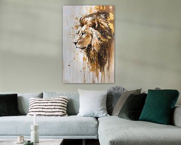 Peinture sur toile d'un lion doré