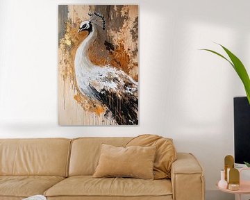 Pauw schilderij met gouden accenten van Imperial Art House